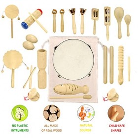 Ulifeme Jouet Musique Bois Bebe, 27 Pièces Instrument de Musique pour Enfant, Ensemble de Jouets 100% Bois Pur, Kit Rythmique