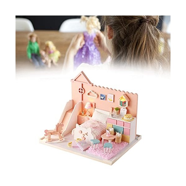 Kit de maison de poupée bricolage, cadeau pour enfants Kit de maison de poupée élégant lumières LED pour les personnes de plu