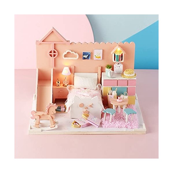 Kit de maison de poupée bricolage, cadeau pour enfants Kit de maison de poupée élégant lumières LED pour les personnes de plu