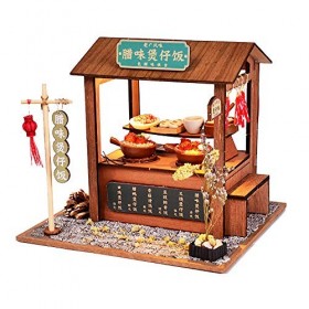 XLZSP Maison de Poupée En Bois Avec Meubles LED Kits Miniatures de Snack Bar Chinoise de Construction Modèle Cadeau de Festiv