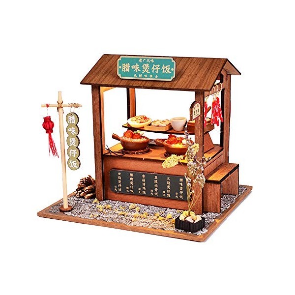 XLZSP Maison de Poupée En Bois Avec Meubles LED Kits Miniatures de Snack Bar Chinoise de Construction Modèle Cadeau de Festiv