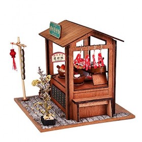XLZSP Maison de Poupée En Bois Avec Meubles LED Kits Miniatures de Snack Bar Chinoise de Construction Modèle Cadeau de Festiv