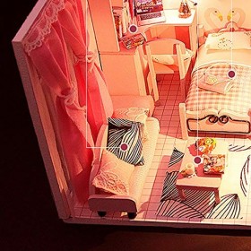 luckiner Kit de bricolage lumineux pour maison de poupée - Mini maison en bois 3D - Accessoires de maison