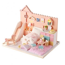 SHYEKYO Kit de Maison de poupée, kit de Maison de Bricolage Cadeau pour Enfants, lumières LED au Design Exquis pour Les Perso