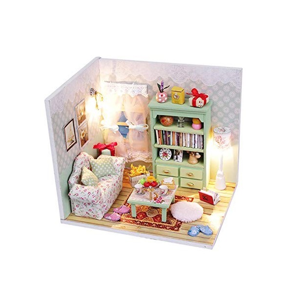 Maison De Poupée Miniature En Bois DIY à Assembler - Kit Créatif Avec Meubles Et Lumières LED, échelle 1:24