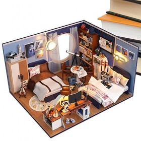 Linsition Maison poupée Bricolage - Accessoires pour Mini Maison poupée | Mini Maison poupée en Bois avec Housse Anti-poussiè