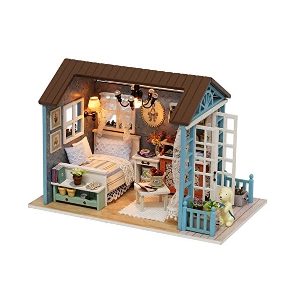 YIWENG Bricolage Miniature Dollhouse Kit Réaliste Mini 3D en Bois Maison Chambre Artisanat avec Meubles LED Lumières Cadeau d