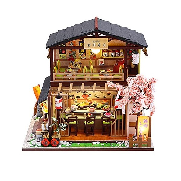 Julydeer Mobilier de maison en bois modèle 3D fait main miniature restaurant maison de poupée