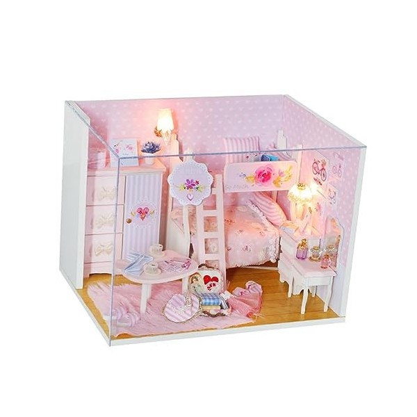 Toyvian Jouets pour Petites Filles Mini Mini Maison Bricolage en Bois Enfant Miniature Maison De Poupée Bambou