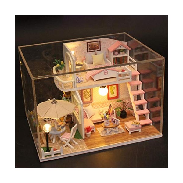 DIY Miniature 3D Loft en Bois avec des Meubles Mini Maison Chambre Artisanat Kits LED Lumières Mini Exquis Appartement Modèle