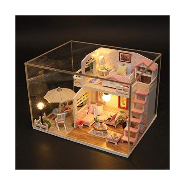 DIY Miniature 3D Loft en Bois avec des Meubles Mini Maison Chambre Artisanat Kits LED Lumières Mini Exquis Appartement Modèle