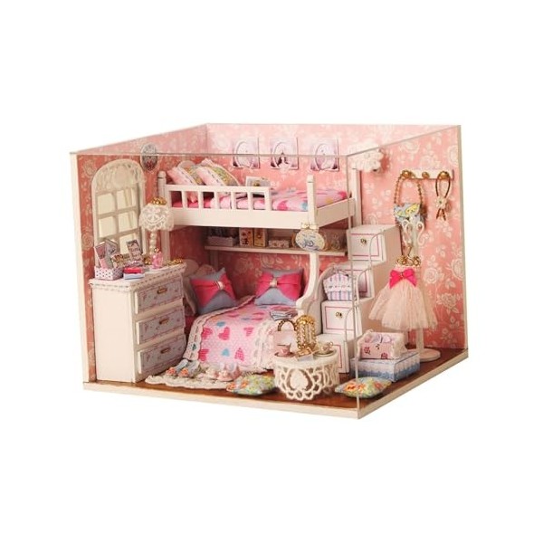 Colcolo Kits de Maison de poupée Miniatures en Bois, Chambre de Fille avec Couverture Anti-poussière, Cadeaux de noël, boîte 