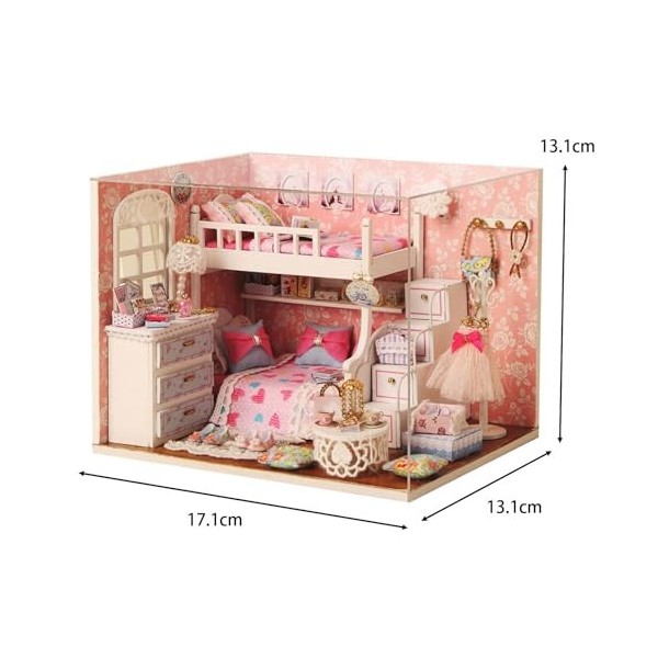 Colcolo Kits de Maison de poupée Miniatures en Bois, Chambre de Fille avec Couverture Anti-poussière, Cadeaux de noël, boîte 