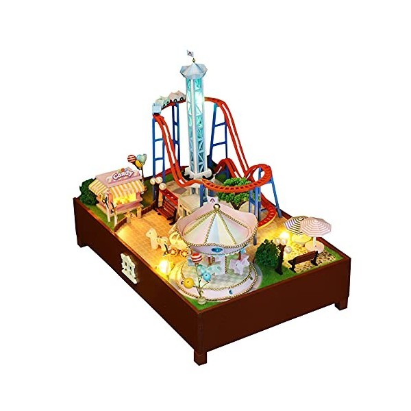 WonDerfulC Jeu dattractions 3D assemblé Puzzle Maison de Jouets Miniature en Bois Maison de poupée Kit Boîte à Musique Cadea