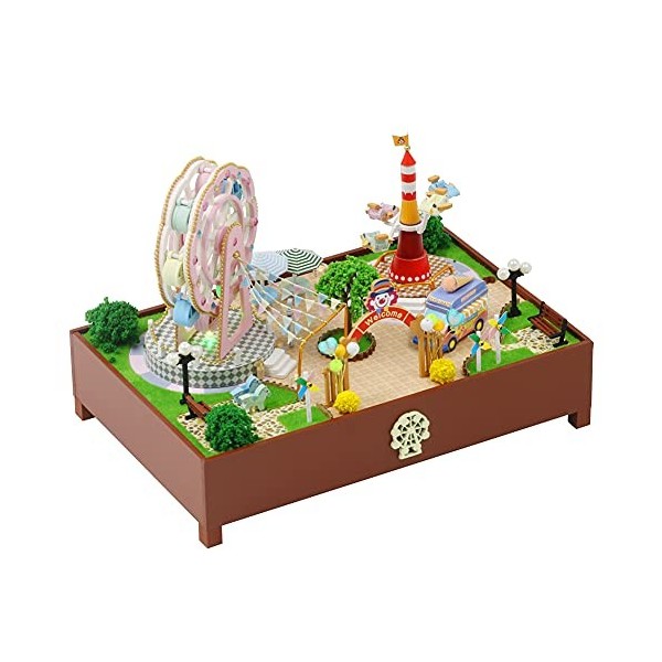 WonDerfulC Jeu dattractions 3D assemblé Puzzle Maison de Jouets Miniature en Bois Maison de poupée Kit Boîte à Musique Cadea