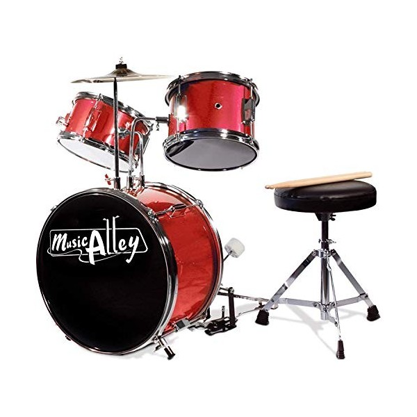 Music Alley Junior Tambum Kit pour enfants avec pédale de tambour, tactol à tambour et bâtonnets de batterie - rouge