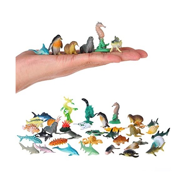 FLORMOON Lot de 36 mini figurines danimaux de mer de locéan - En plastique réaliste - Modèle daction - Jouet de bain de re