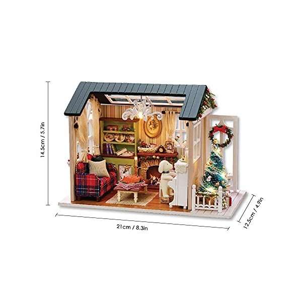 Galapare Kit de maison de poupée miniature de Noël à faire soi-même, réaliste, mini maison en bois 3D en bois avec meubles LE