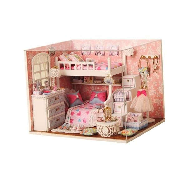 Harilla Kits de Maison de poupée Miniatures en Bois, modèle de Maison de poupée pour Filles de 6 Ans et Plus, avec lumières, 