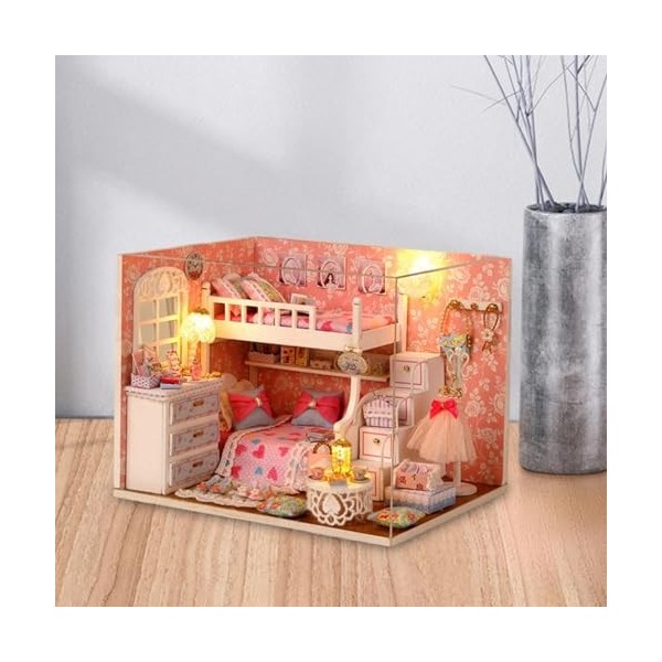 Harilla Kits de Maison de poupée Miniatures en Bois, modèle de Maison de poupée pour Filles de 6 Ans et Plus, avec lumières, 