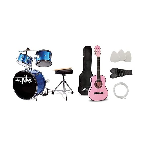 Music Alley Junior Tambum Kit pour enfants avec pédale de tambour, tactol à tambour et bâtonnets de batterie - rouge