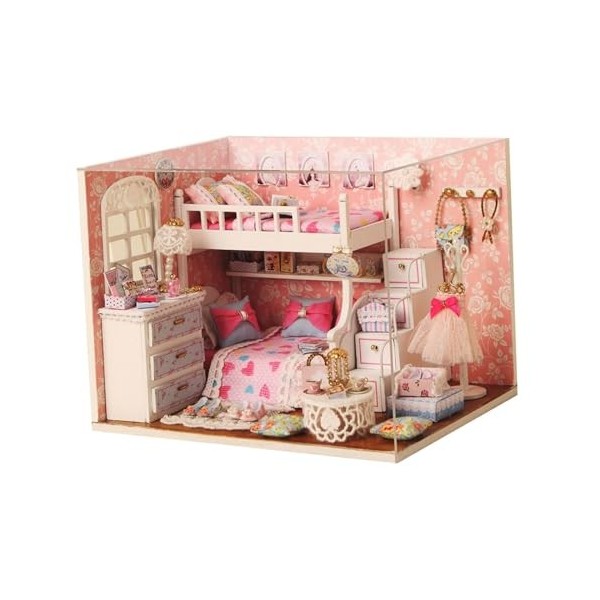 perfk Kits de Maison de poupée Miniatures en Bois 3D, Chambre pour Filles de 6 Ans et Plus, Cadeaux de noël, Jouet éducatif F