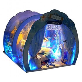 XLZSP DIY Hut Deep Sea Blue Assemblé à la main pour faire la maison Modèle Puzzle Enfant Cadeau danniversaire Maison de poup