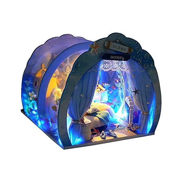 XLZSP DIY Hut Deep Sea Blue Assemblé à la main pour faire la maison Modèle Puzzle Enfant Cadeau danniversaire Maison de poup