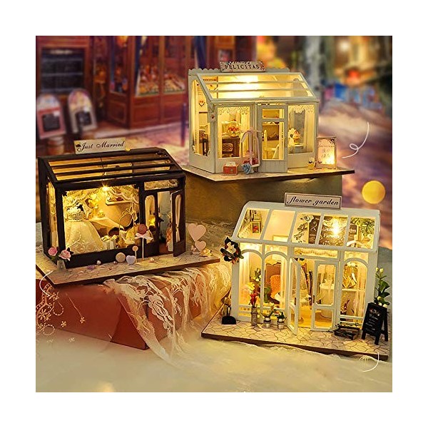 luckiner Mini maison de poupée miniature 3D en bois avec LED