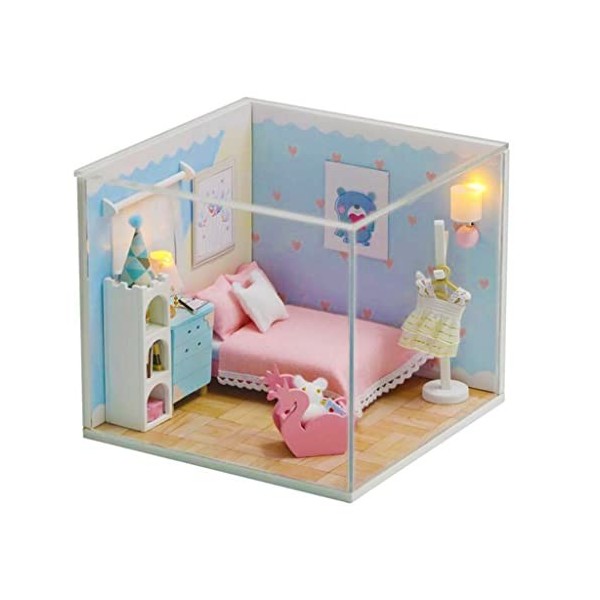predolo Bricolage Mini Maison de Poupée Miniature avec Meubles en Bois et Kit de Maison de Poupée Miniature à LED, S2010