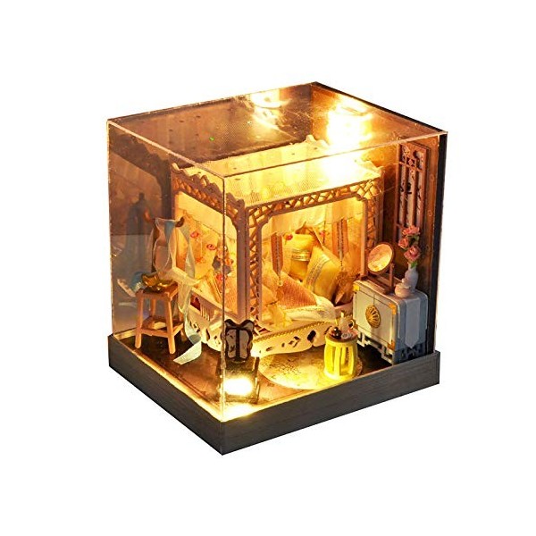 luckiner Kit de bricolage lumineux pour chambre de poupée - Mini maison en bois 3D avec LED - Jouets dassemblage créatif