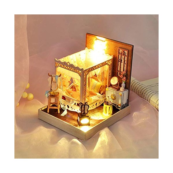 luckiner Kit de bricolage lumineux pour chambre de poupée - Mini maison en bois 3D avec LED - Jouets dassemblage créatif