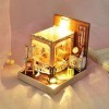 luckiner Kit de bricolage lumineux pour chambre de poupée - Mini maison en bois 3D avec LED - Jouets dassemblage créatif