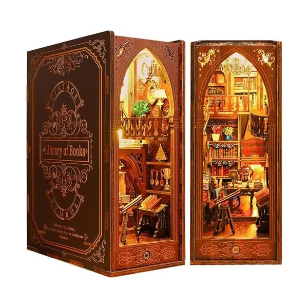 Book Nook DIY Noël Maison de poupées en Bois Kit Maison Miniature avec boîte à Musique et Cache-poussière, Jour de Noël 3D Pu