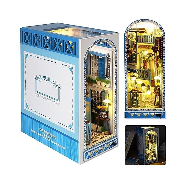 DIY Book Nook Kit,Maison Puzzle 3D Miniature,Kit de Maison de Poupées  Miniatures,Livre en Bois Nook Set avec Lumière LED,Déco