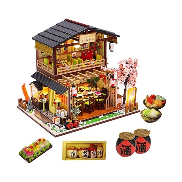 September-Eur ope - DIY 1:24 Maison de poupée miniature en bois de style japonais assemblé à la main pour cadeau danniversai