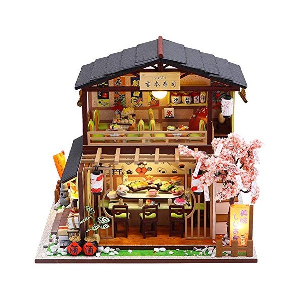 September-Eur ope - DIY 1:24 Maison de poupée miniature en bois de style japonais assemblé à la main pour cadeau danniversai