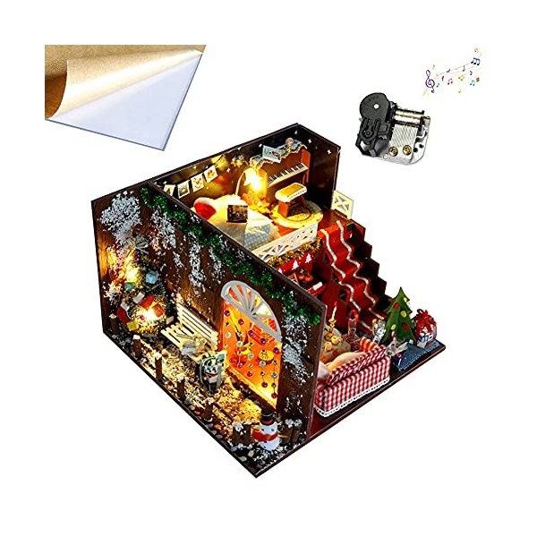 WonDerfulC Kit de mini maison de poupée 3D à faire soi-même Maison de Noël Modèle fait à la main Cadeau de Noël Maison darbr