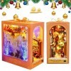 FENYW DIY Book Nook Kit, Maison de Poupées en Bois, Noël Miniatures avec Meubles et lumière LED Puzzle 3D en Bois Serre-Livre