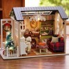 Kavolet Maison de poupée miniature de Noël, Maison de poupée avec lumières LED, Mini maison en bois 3D réaliste,Artisanat de 