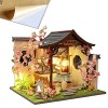 Lot de 4 modèles de maison de poupée miniature en bois 3D pour maison de poupée - Architecture classique DIY anniversaire Pre