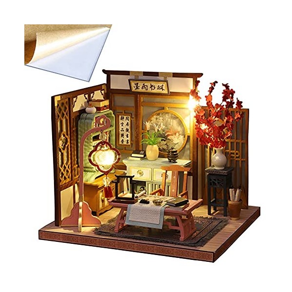 Lot de 4 modèles de maison de poupée miniature en bois 3D pour maison de poupée - Architecture classique DIY anniversaire Pre