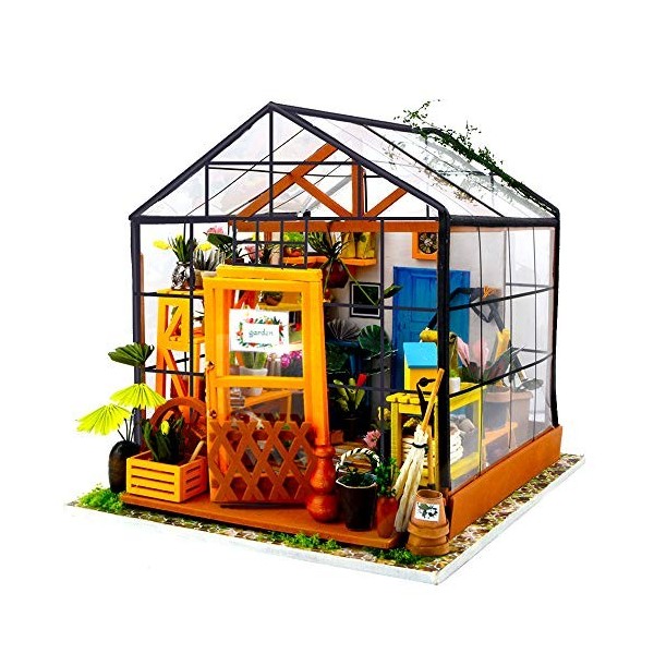 Fsolis Miniature avec des Meubles de Maison de poupée, kit 3D Dollhouse en Bois Ainsi Que la poussière et Le Mouvement de la