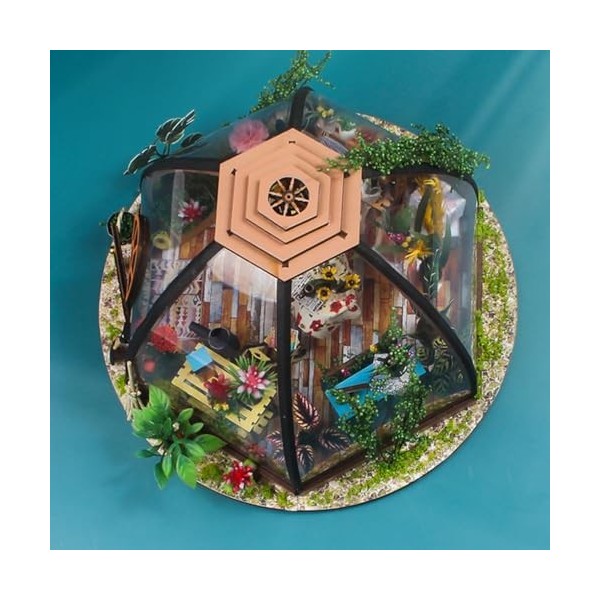 Allayu Maison de poupée Faite à la Main Unique et personnalisée Playtime Miniature 3D Serre Bois Fleur Maison de poupée Maiso