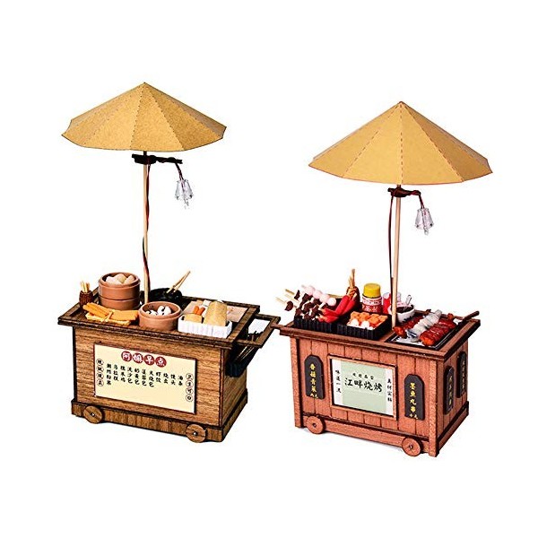 WonDerfulC Lot de 2 accessoires de maison de poupée faits à la main en bois avec lumières LED