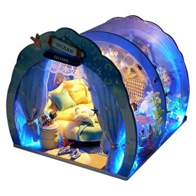 misppro Maison de poupée miniature en bois - Kits de meubles bleus - Puzzle fantaisie - Cadeau pour adultes