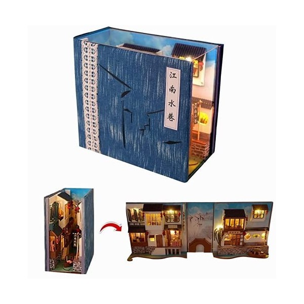 Maison de poupée en bois en trois dimensions avec housse anti-poussière - Fait à la main - Cadeau de Noël ou danniversaire