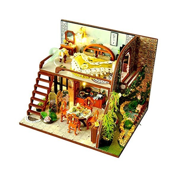 XLZSP Maison de poupée miniature chinoise Duplex - Kit en bois avec bassin de lotus - Cadeau créatif - Puzzle 3D - Cadeau da