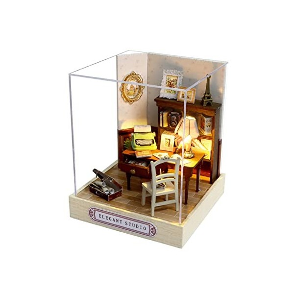Kit de Maison Minuscule de Maison de poupée avec des Meubles et Un kit de Maison de Bricolage Miniature Anti-poussière avec L