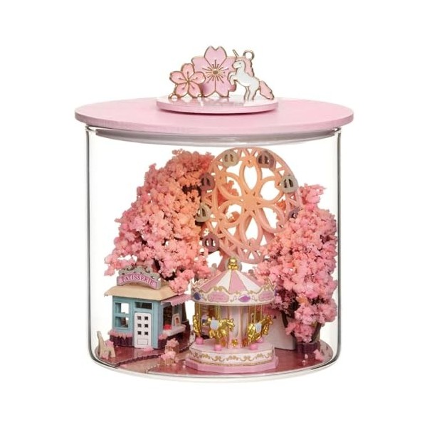 Cute Room Maison de poupée miniature avec meubles, kit de modélisation en bois, fleurs de cerisier